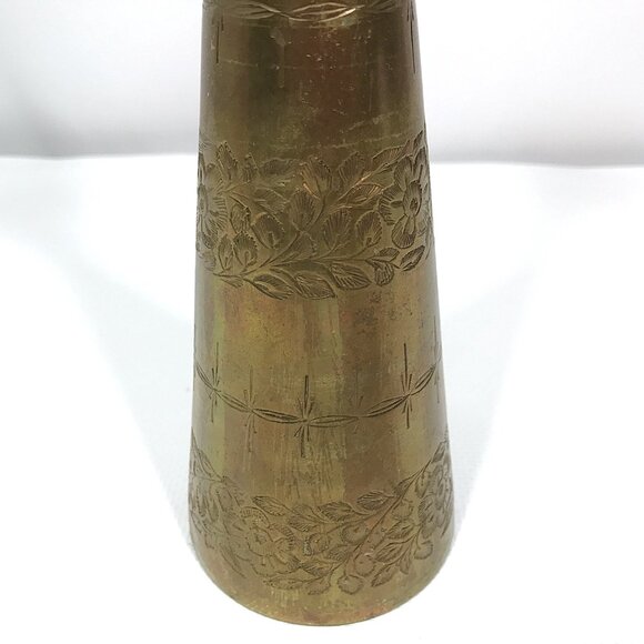 Tall Etched Solid Brass Candlestick Holder Ornate Indian Brass - Picture 4 of 6
